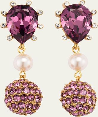 Oscar De La Renta Cactus Crystal with Pearly Bead and Ball Earrings