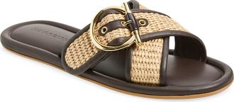 Ferragamo Elyzia Raffia Slide Sandal in Naturale Testa Di Moro at Nordstrom, Size 10.5