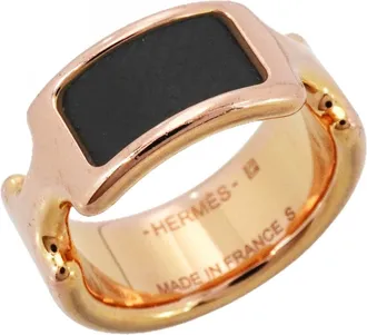 Herm&egrave;s Pink Gold Black Gold Plating Leather Band Ring (Pre-Owned)