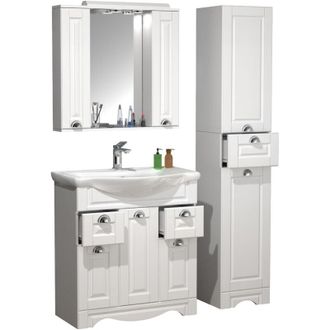 ebuy24 Ebuy24 - vcm 4 pz Lavabo lavabo larghezza 75 cm mobili bagno set lavabo specchio armadio cassetto alto Landhaus Casalo xl (Bianco)
