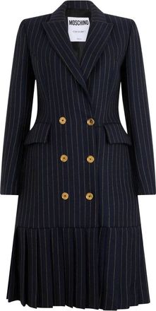 Moschino Midi jurk met inkepingkraag - Dames - Casual kleedjes - Blauw - S - Wol - Kleedjes