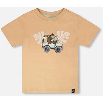 Deux par Deux Organic Cotton Gorilla Print Short Sleeve T-Shirt in Beige at Nordstrom, Size 24M