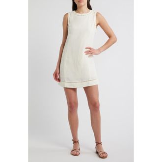 Marine Layer Cora Ladder Stitch Detail Linen Blend Minidress in Antique White at Nordstrom, Size X-Large