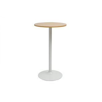 Miliboo Mesa Alta Design Redonda De Madera Clara De Roble Y Metal Blanco D60 Cm Calista