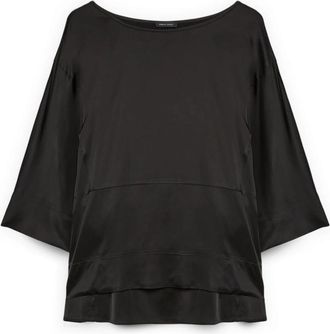 Fiorella Rubino Satijnen blouse met boothals - Dames - Blouses - Zwart - XS - Satijn - Overhemden