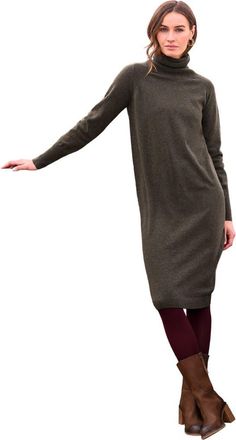 Celtic & Co. Supersoft Midi Turtleneck Dress in Olive at Nordstrom, Size Medium