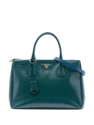 Prada 2010-2025 medium Saffiano Vernice Galleria tas met dubbele rits - Blauw