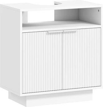 HOMCOM Mueble Bajo Lavabo Mueble De Ba&ntilde;o Con 2 Puertas Acanaladas Y Compartimento Abierto Para Lavabo Sin Pedestal 60x33x63 Cm Blanco - Homcom