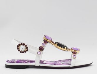 Dolce & Gabbana White And Violet Leather Sandals