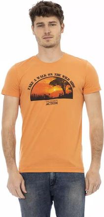 Trussardi Mens Graphic Tee Wild Side Design - Orange Cotton - Size X-Large