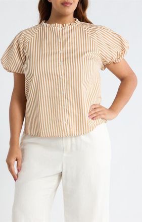 Sugarlips Dream State Avy Cotton Button-Up Top in Taupe Multi at Nordstrom, Size 2 X