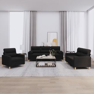 vidaXL Juego De Sof&aacute;s Con Cojines 3 Piezas Tela Negro Vidaxl