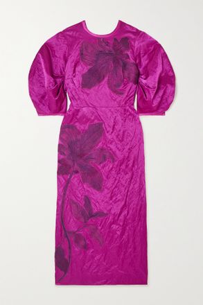 Erdem Abito Midi In Raso Testurizzato Con Fiocco E Applicazioni Sandrine - Viola