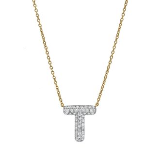 LuvMyJewelry Small Bubble Initial Letter 14K Yellow Gold Diamond Pendant Necklace