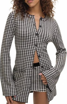 For Love & Lemons Gingham Knit Jacket In Black