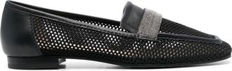 Fabiana Filippi 10mm mesh square-toe loafers - women - Polyester/Leather/Eco Brass/Calf Leather/Calf Leather - 37.5 - Black