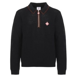 Casablanca Wafelsteek Wol Polo - Heren - Polos - Zwart - M - Wol - Tops