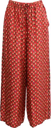 Max Mara Robin Wide-Leg Tiger-Print Trousers in Burgundy Silk