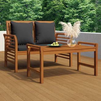 vidaXL Muebles Jard&iacute;n 2 Pzas Con Cojines Gris Oscuro De Madera Maciza Vidaxl