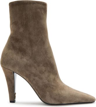 Saint Laurent Jill 95 Suede Ankle Boots - Dark Grey - 40 (IT40 / UK7)
