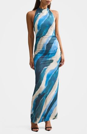 Ever New Josette Print Halter Jersey Maxi Dress in Wave Maren Abstract at Nordstrom, Size 12