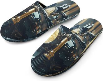 Generic Vintage Headlight Lamp Motorcycle Mens Cotton Slippers Memory Foam Comfort House Shoes Winter Indoor Slipper for Hotel Casa Spa