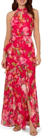 Adrianna Papell Floral Ruffle Mermaid Cocktail Dress in Pink Multi at Nordstrom, Size 10