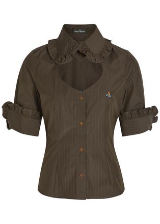 Vivienne Westwood Toulouse Cut-out Frill Cotton Shirt - Khaki - 38 (UK6 / XS)