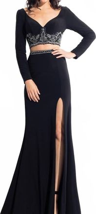 Rachel Allan Long Sleeves Jersey Two-Piece Gown In Black