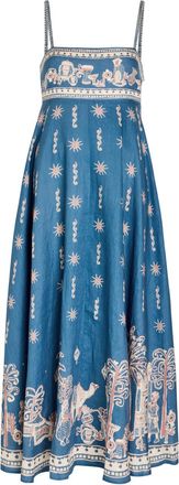 Alemais Alemais Acacia Printed Linen Maxi Dress - Blue - 16 (UK16 / XL)
