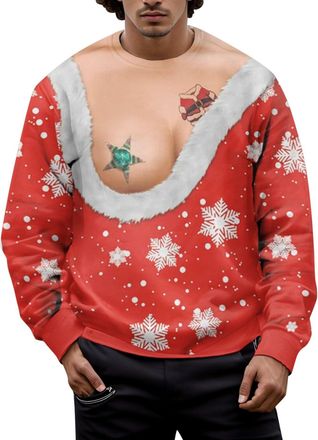 Generic Christmas Jumpers For Men Mens Christmas Jumpers Mens Sweaters Family Matching Set Mens Funny Christmas Sweatshirt Partial Print Hoodless Long Sleeve 