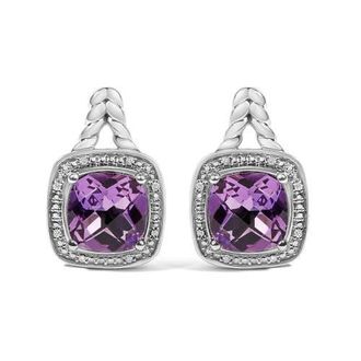 House of Brilliance Sterling Silver Cushion Cut Amethyst and Diamond Accent Halo Drop Earrings at Nordstrom