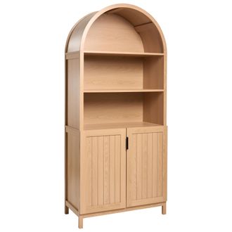 Beliani Estanter&iacute;a De 5 Niveles Con Estantes De Mdf Y Patas De Madera Puertas Cerradas Estilo R&uacute;stico Marr&oacute;n Claro Coolah