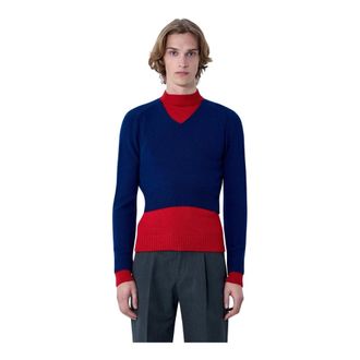 Jil Sander V-neck Knitwear, male, Blue, Size: XL Layered Knit Sweater