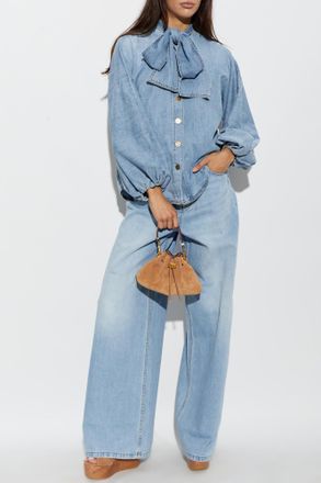 Zimmermann Denim Shirt With Decorative Tie At The Neckline, Womens, Blue