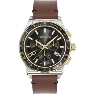 Ferragamo 1927 Chronograph Leather Strap Watch, 42mm in Two Tone at Nordstrom