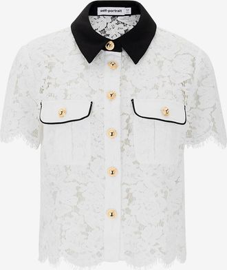Self Portrait Verkürztes Spitzenhemd mit Kontrastkragen