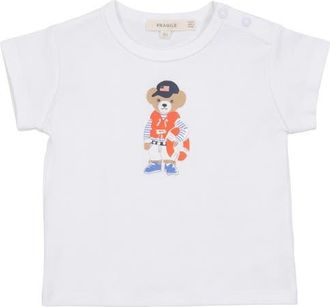 Fragile Cotton Short Sleeve Bear Print Tshirt in White at Nordstrom, Size 12M