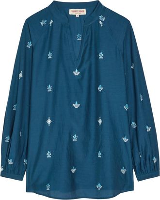 Emporio Sirenuse Ilizia Embroidered Cotton and Silk-blend Shirt - Blue - 44 (UK12 / M)