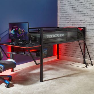 X Rocker Sanctum Mid Sleeper Bunk Bed with Gaming Desk & Underbed Space in Black | Size: Single