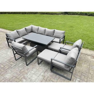 Fimous 11 Seater Aluminum Conversational Set with Lifting Table & 2 Stools in Dark Grey