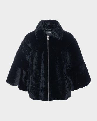 Gorski Textured Shearling Lamb Zip Jacket With Cropped Sleeves