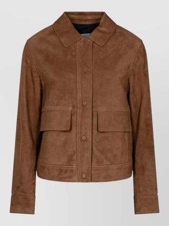 Yves Salomon suede collared jacket long sleeves pockets