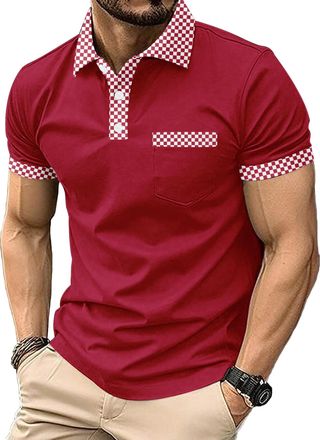 Generic Mens Polo Shirts Casual Short Sleeve Athletic T-Shirts Classic Contrast Collar Shirt with Pocket (UK, Alpha, 5XL, Regular, Regular, 12)
