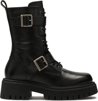 Kazar Hoge laarzen versierd met banden met gespen - Dames - Veterlaarzen - Zwart - 37 EU - Leer - Schoenen
