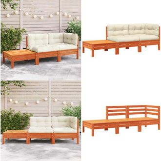 vidaXL Divano Giardino con Cuscini e Poggiapiedi Legno Massello Pino - Divano in legno - Cuscini da giardino