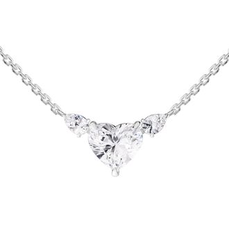 Diamond2Deal 14k White Gold 3.15 Ct Heart Shape Lab Grown Diamond Heart Pendant Necklace 18 VVS-VS, E-F