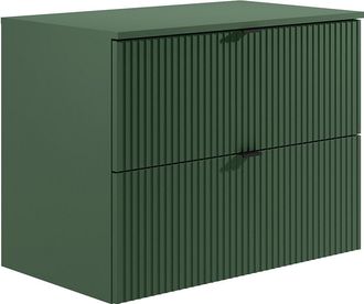 Vente-Unique Mueble bajo lavabo suspendido estriado con encimera - Verde mate - 80 cm - ZEVINI