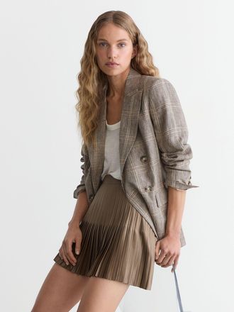 Reiss Mocha Brown Satin Pleated Mini Skirt, 16