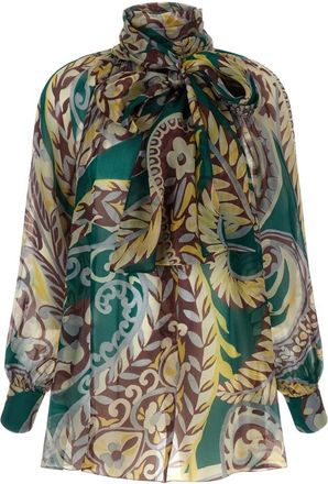 Etro Overhemden, Dames, Veelkleurig, S, Organza, Zijden Blouse met Zijden Sjaal